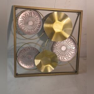 3D Mixed Metal Lotus Leaf & Starburst Wall Hanging - Contemporary Art 15 3/4"